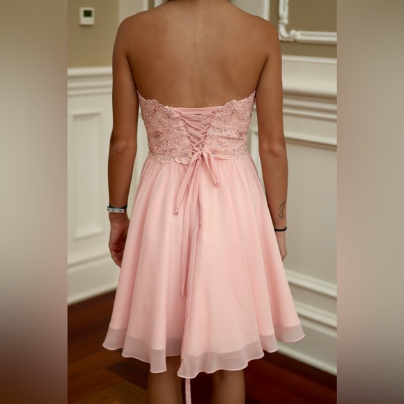 Blush sweetheart neckline prom/grad dress, braided bodice, corset back - Picture 3 of 5